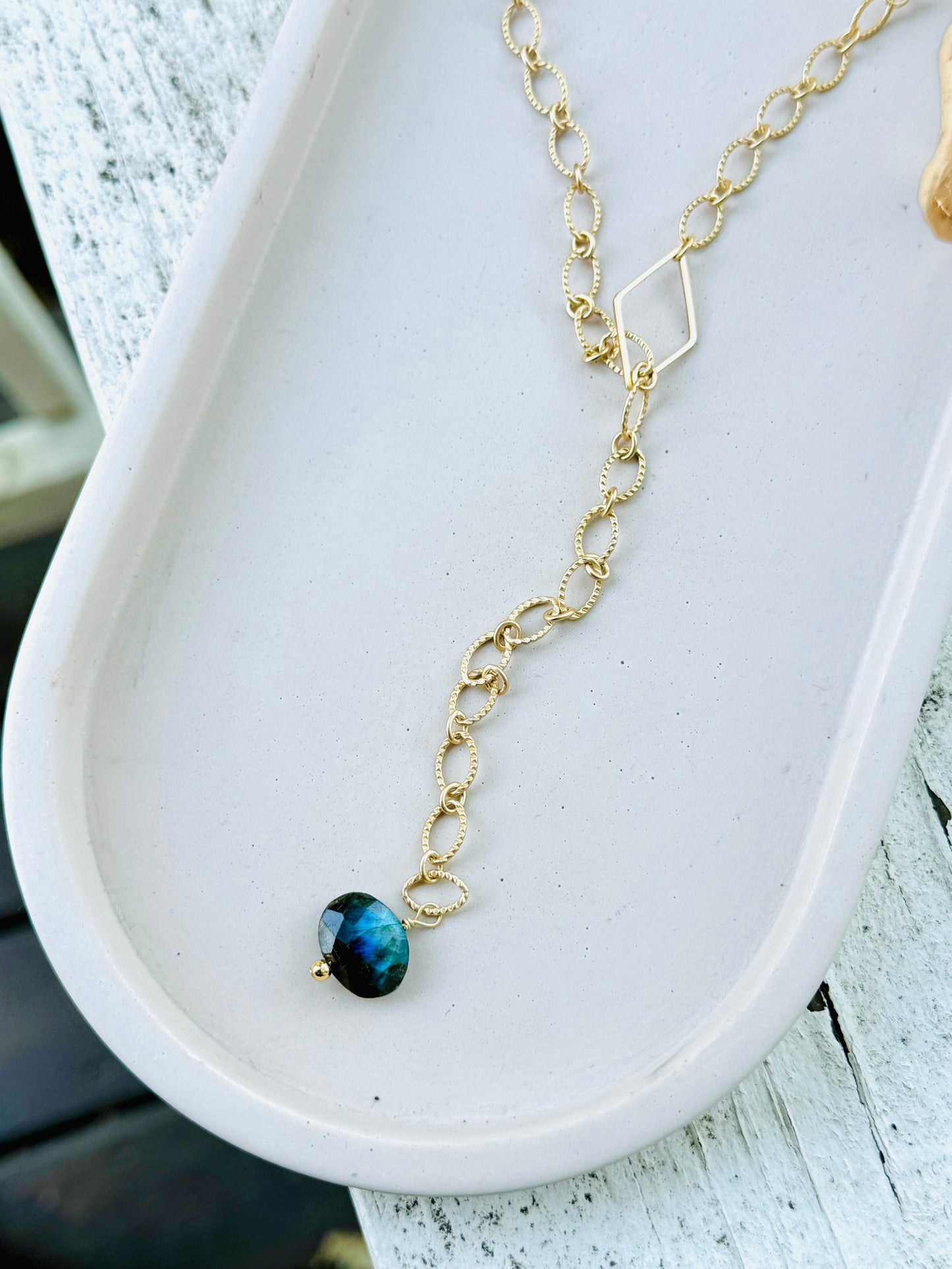 Labradorite + Matte Gold Pull Through Lariat Necklace