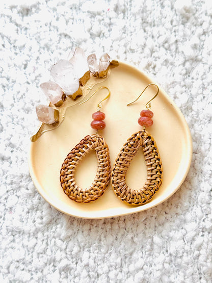 Sunstone + Gold Rattan Earrings