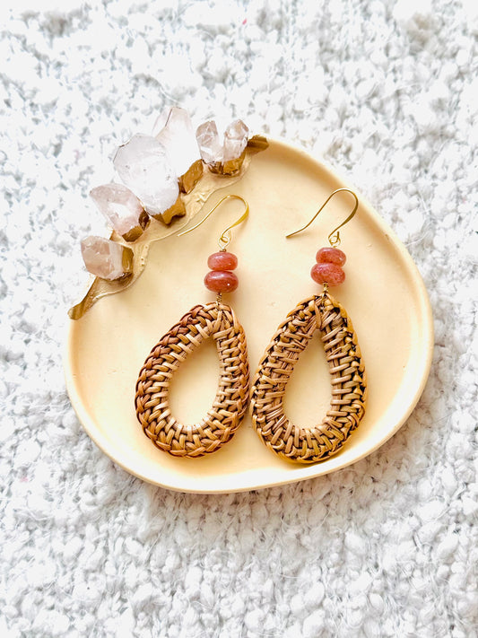 Sunstone + Gold Rattan Earrings