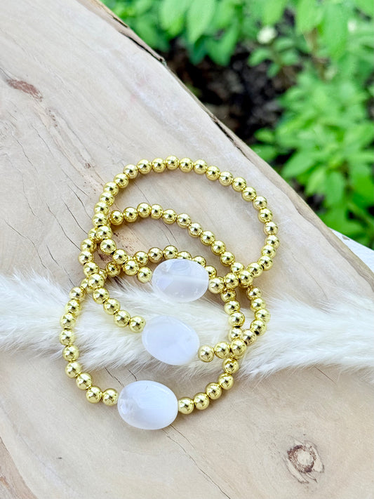 Angel Chalcedony + Gold Beaded Bracelet
