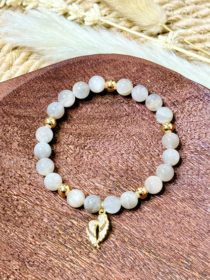 Gray Moonstone  + Gold Chunky Charm Band