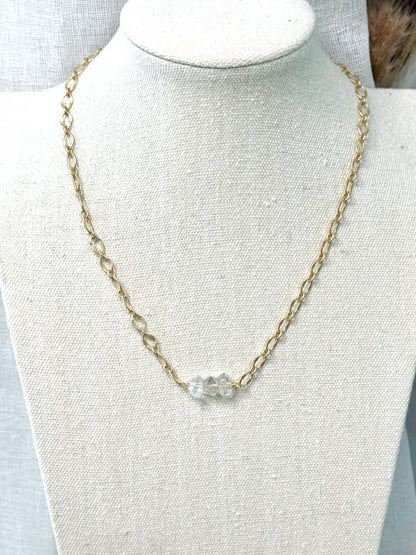 Herkimer Diamond + Matte Gold Trio Necklace