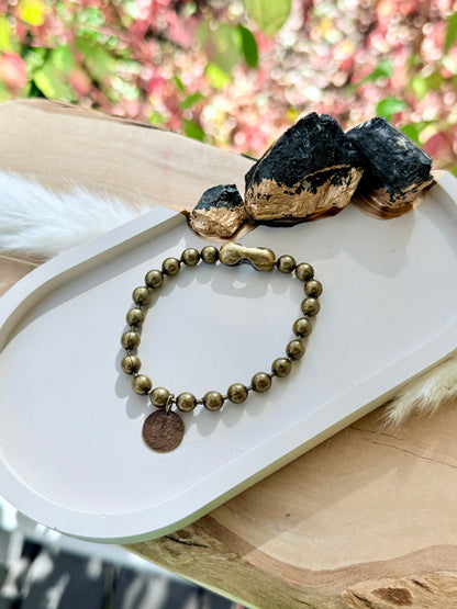 Brass Coin + Chunky Ball Chain Bracelet