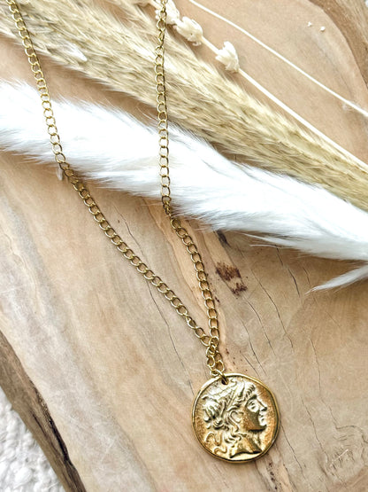 Greek God Portrait + Gold Charm Necklace