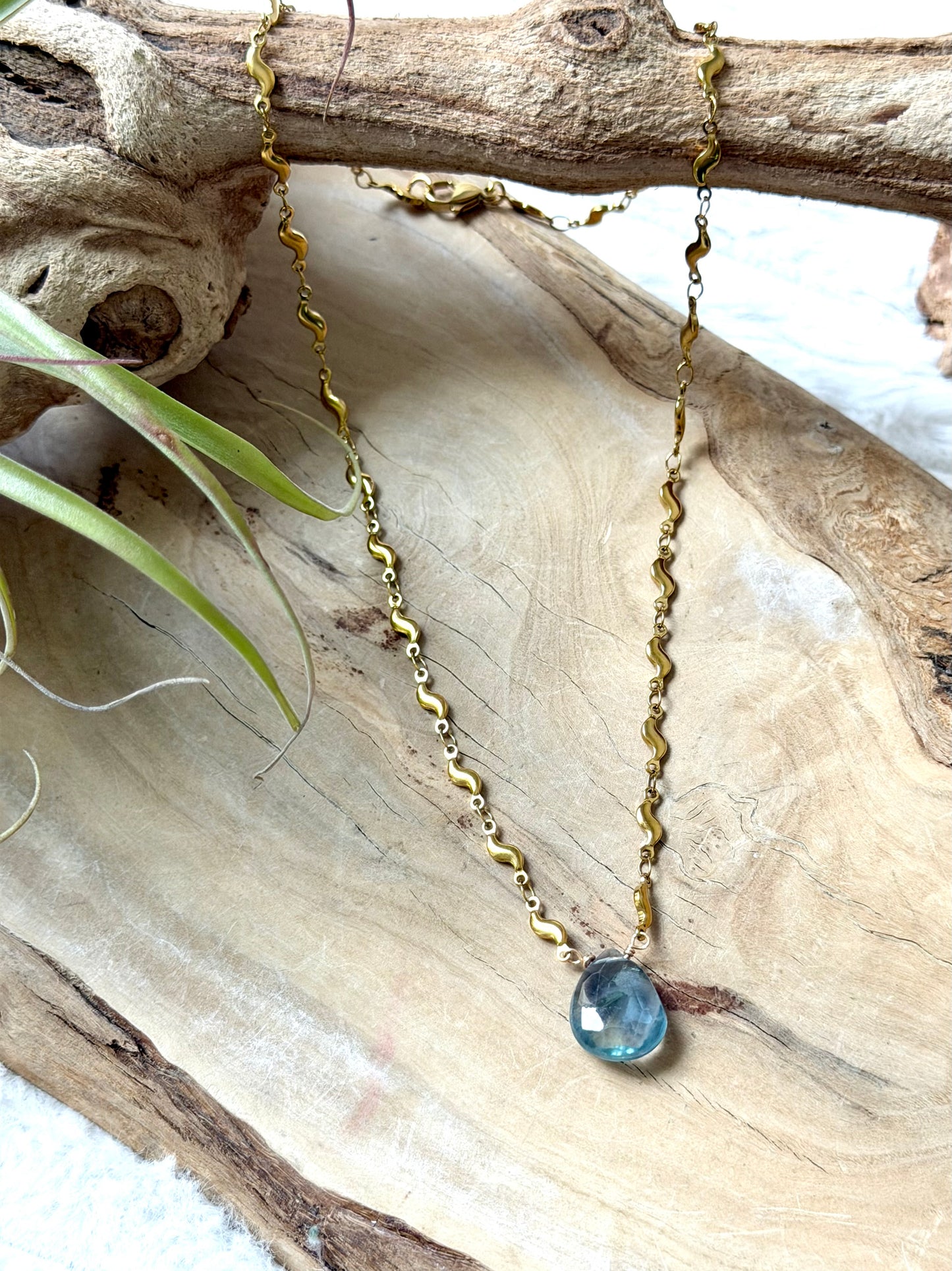 Blue Fluorite + Gold Stainless Necklace