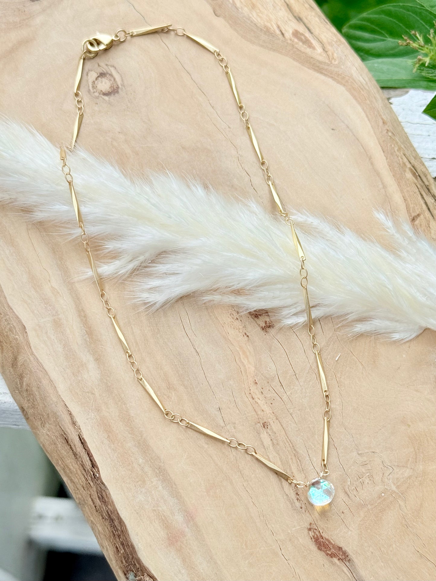 Aura Quartz + Matte Gold Necklace