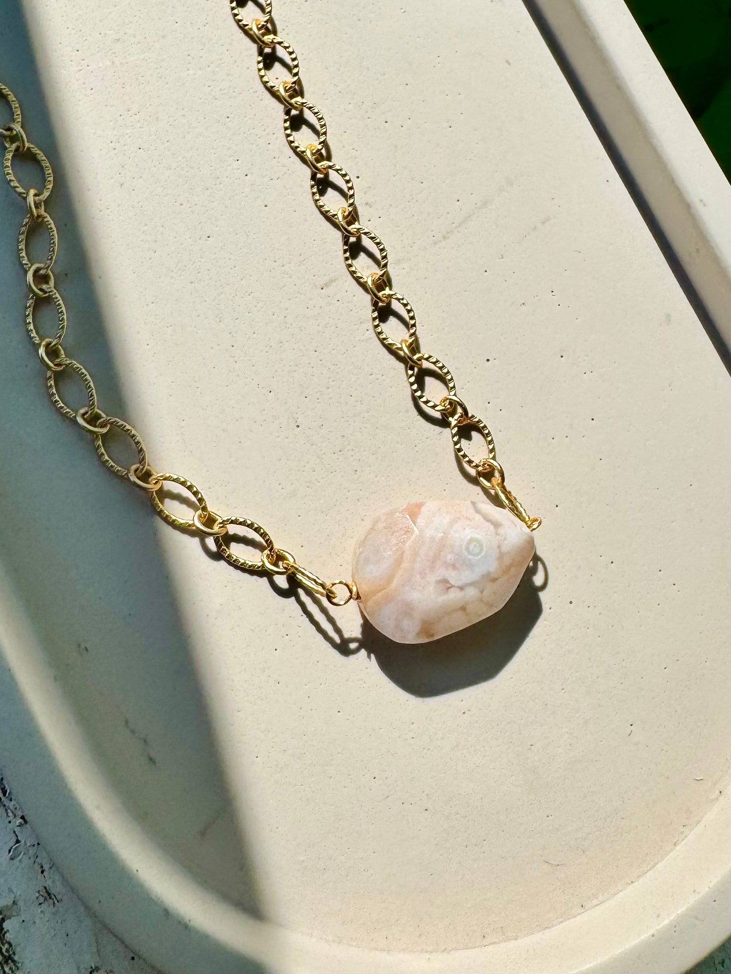 Cherry Blossom Agate + Matte Gold Necklace