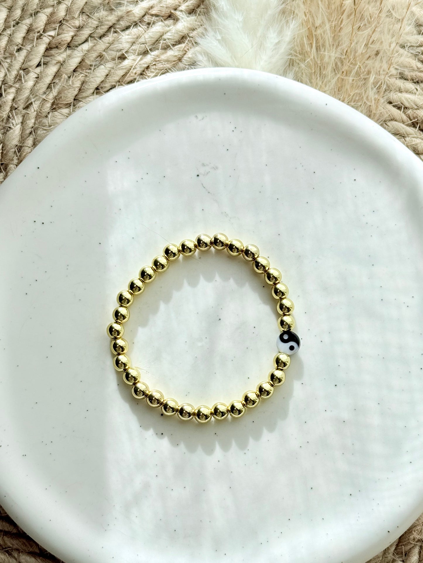 Yin/Yang + Gold Beaded Bracelet