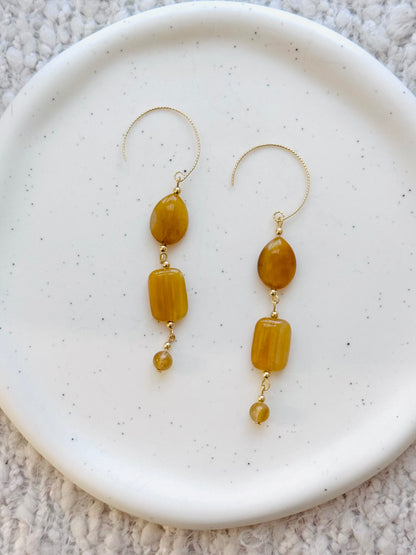 Yellow Botswana Agate + Gold Drop Earrings