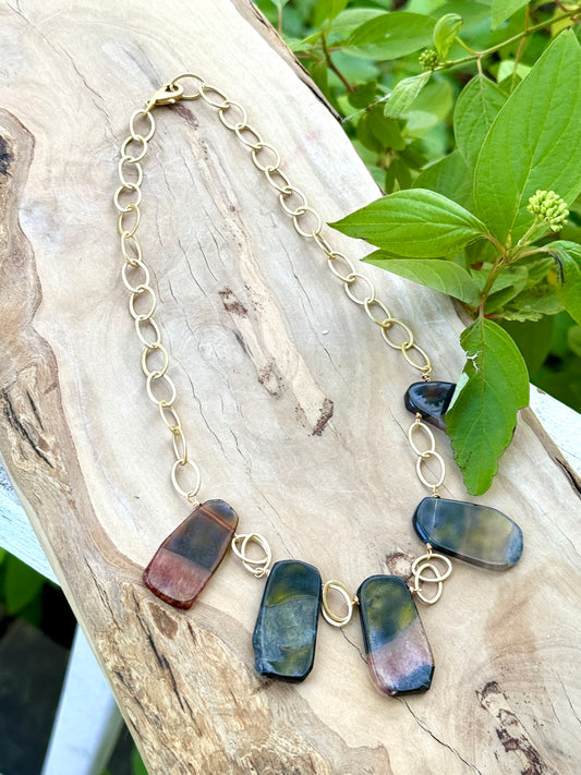 Orange Agate + Matte Gold Bib Necklace