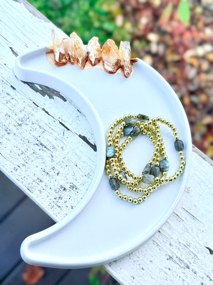 Labradorite Trio + Gold Beaded Bracelet