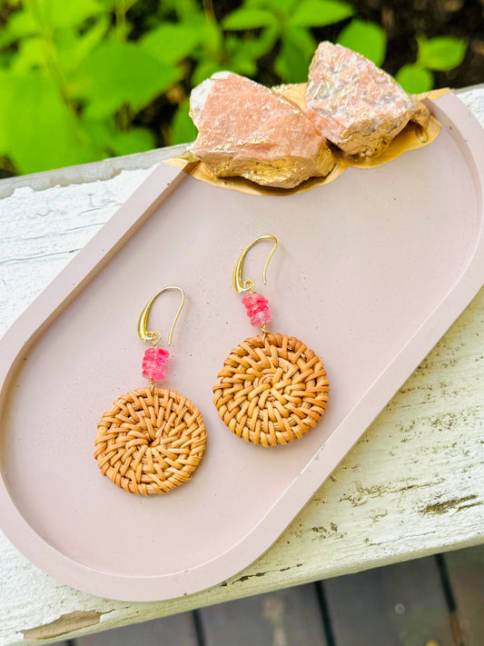 Pink Topaz + Gold Mini Rattan Earrings