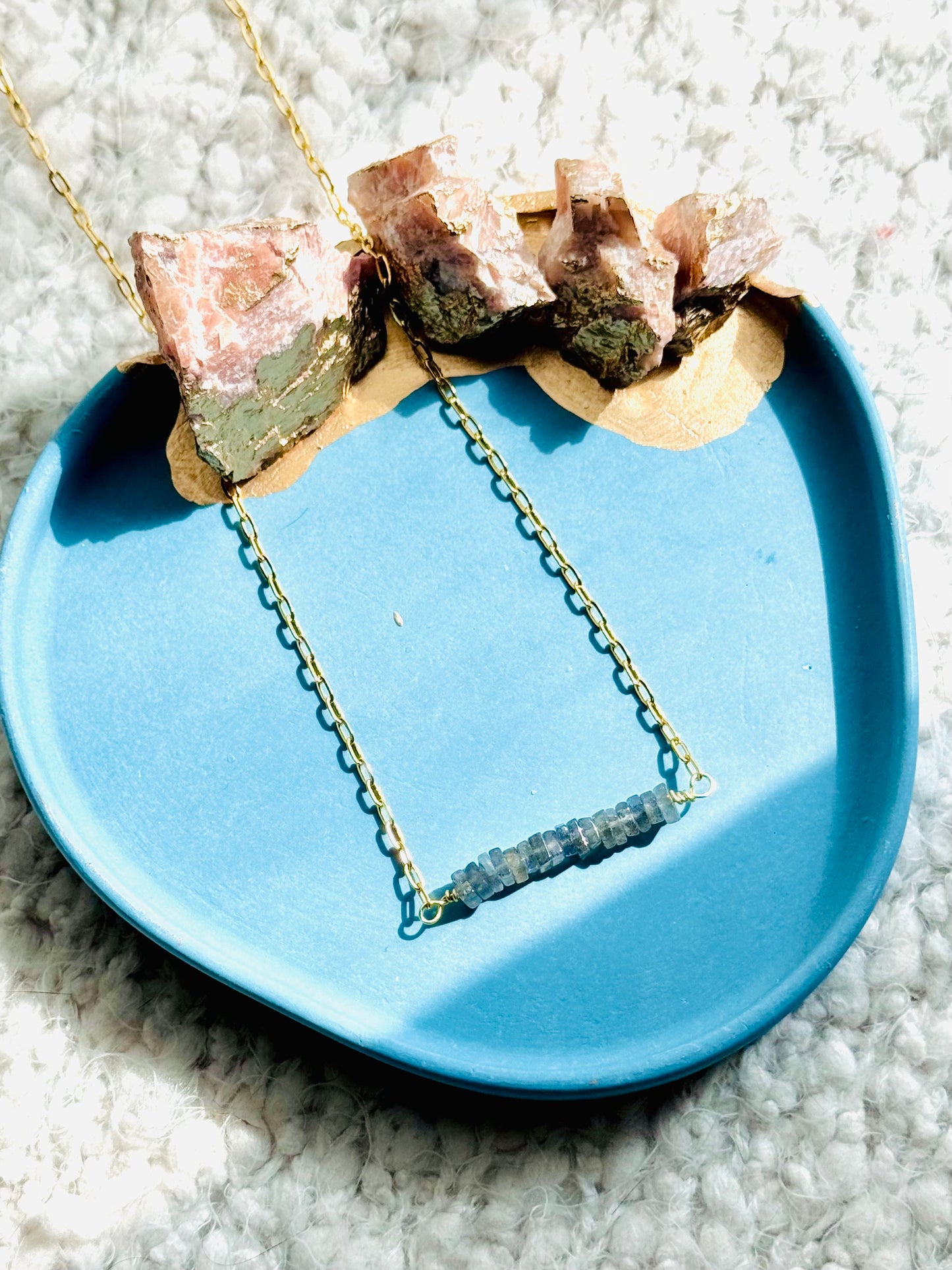 Labradorite + Gold Chain Mini Bar Necklace