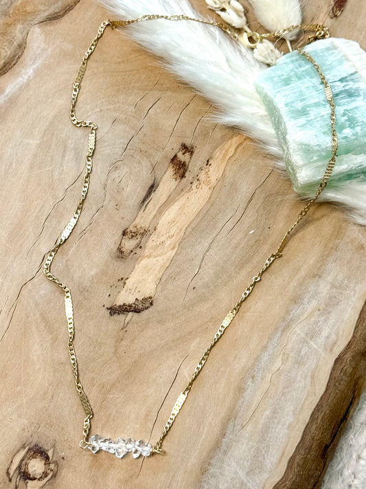 Herkimer Diamond + Matte Gold Mini Bar Necklace