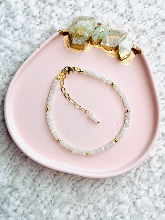 White Moonstone + Gold Adjustable Bracelet