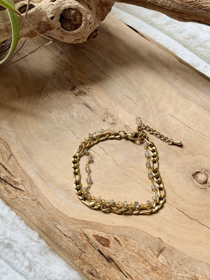 Labradorite + Gold Stainless Steel Duet Bracelet