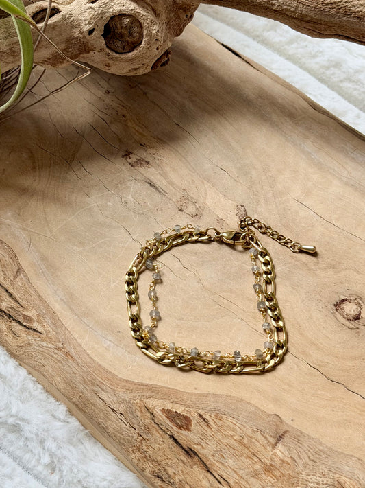 Labradorite + Gold Stainless Steel Duet Bracelet