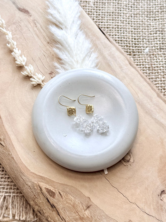 Herkimer Diamond + Matte Gold Diamond Earrings