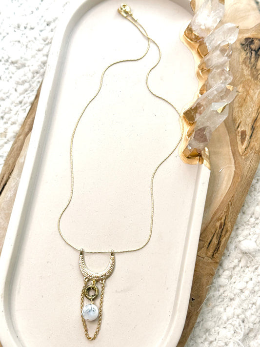 Dendritic Opal + Matte Gold Necklace