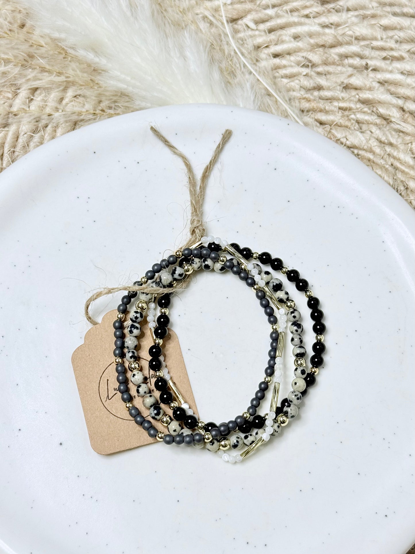 Black Onyx + Jasper in Gold Stack (4-stack)