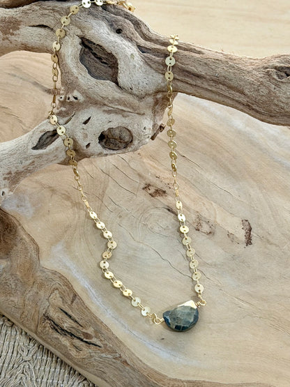 Pyrite + Matte Gold Half Moon Necklace