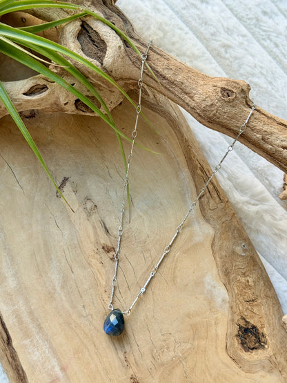 Black Labradorite + Silver Pendant Necklace