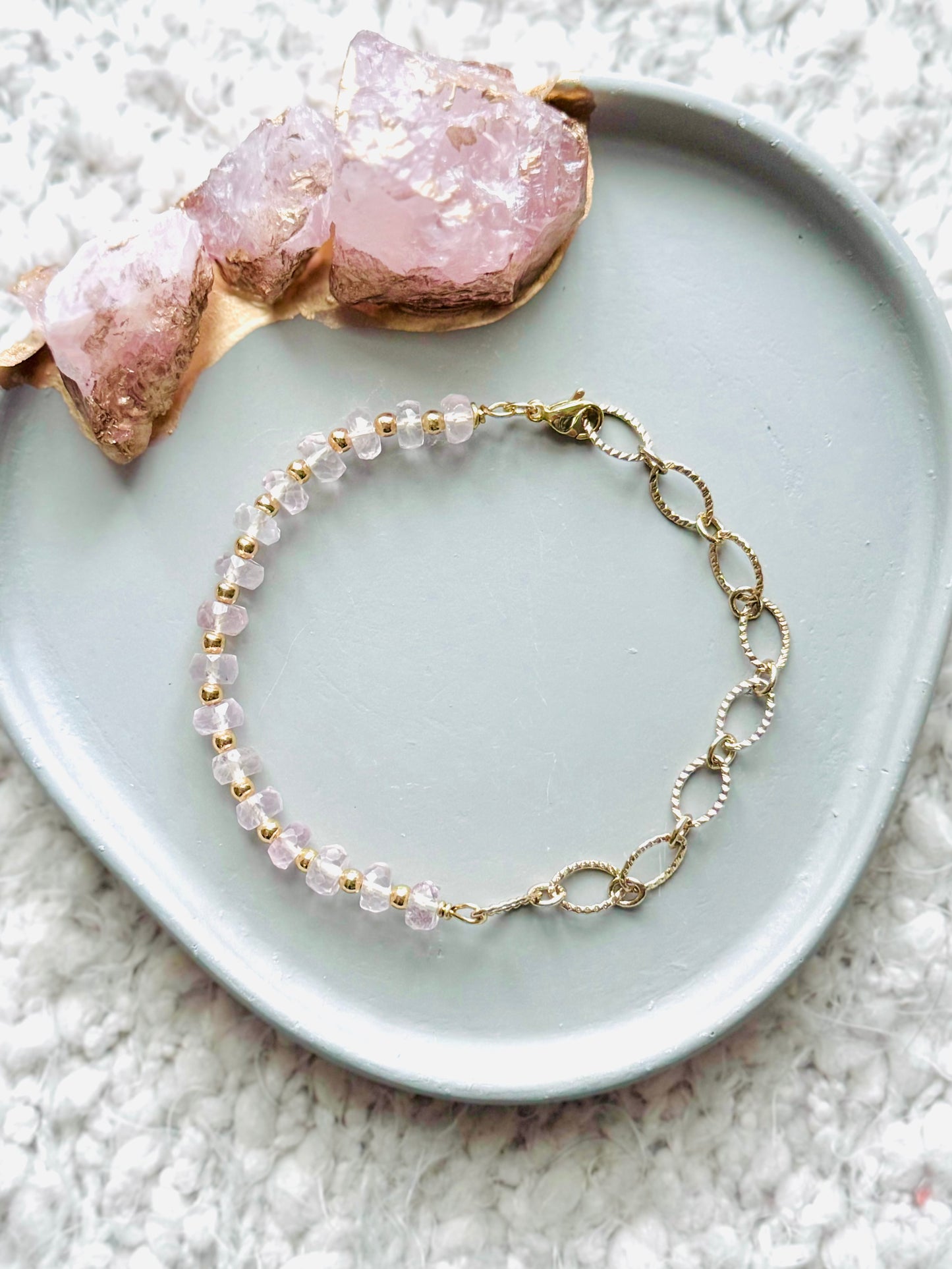 Rose Quartz + Gold Chain Bracelet