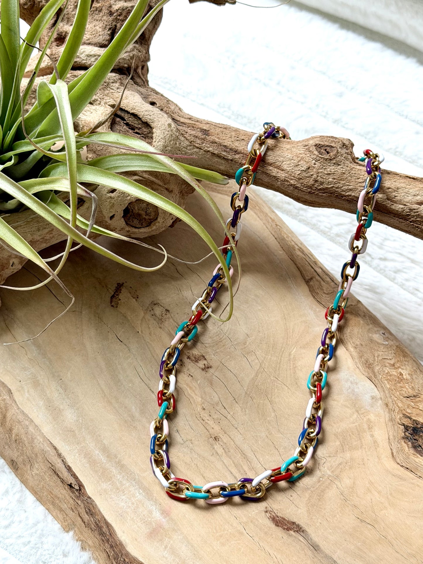 Multi-Color + Gold Stainless Steel Necklace