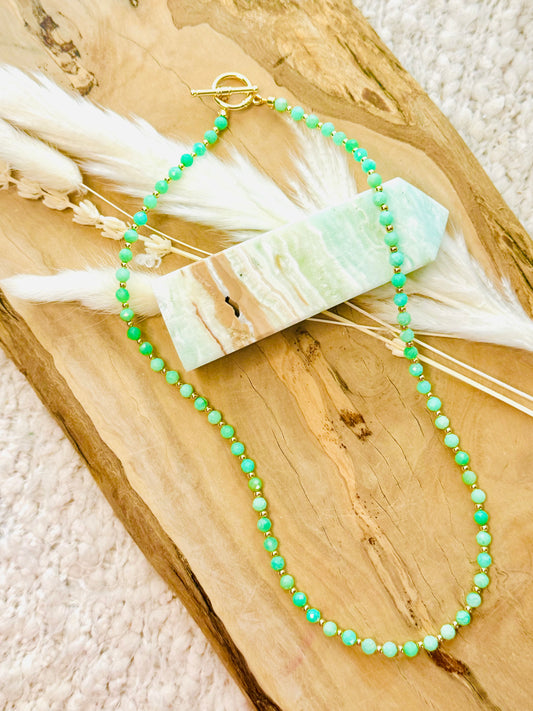 Chrysoprase + Gold Beaded Necklace