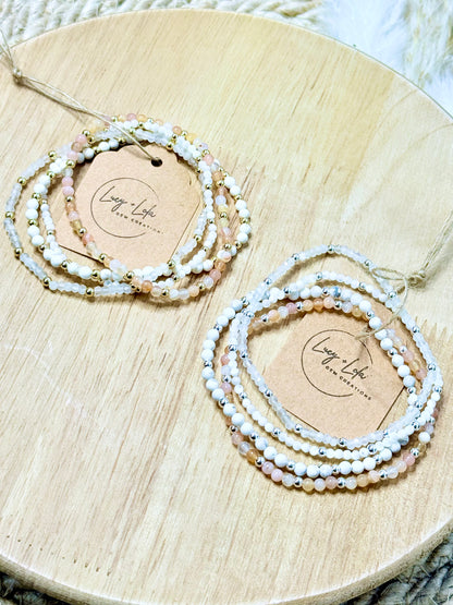 Peach + White in Gold or Silver (4-stack)