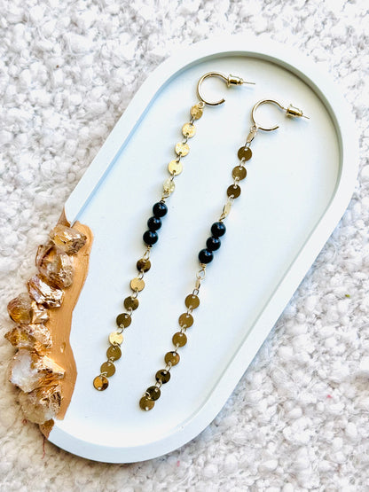 Black Tourmaline + Gold Duster Earrings