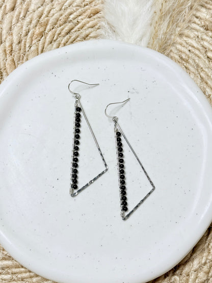 Black Onyx + Silver Large Triangle Earrings