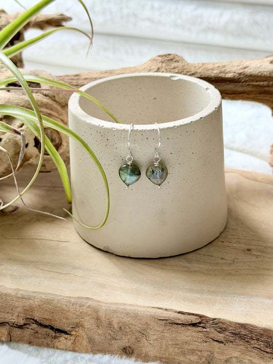 Labradorite + Silver Heart Earrings