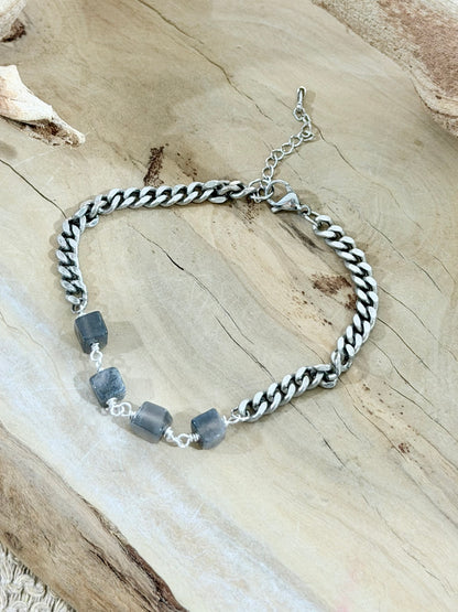 Gray Moonstone + Antique Silver Bracelet