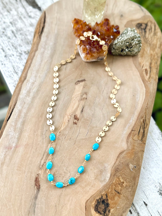 Sleeping Beauty Turquoise + Matte Gold Sequin Necklace