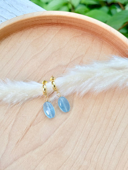 Aquamarine + Gold Hoop Earrings