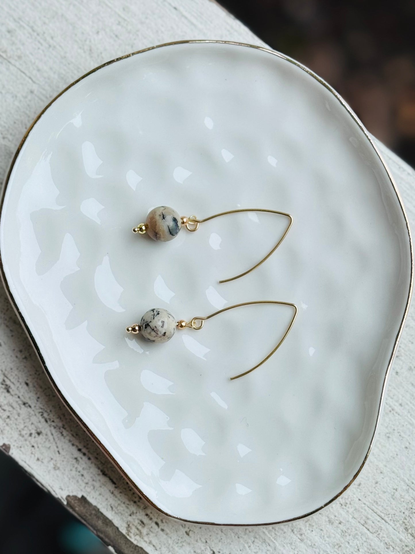 African Opal + Gold Threader Earrings
