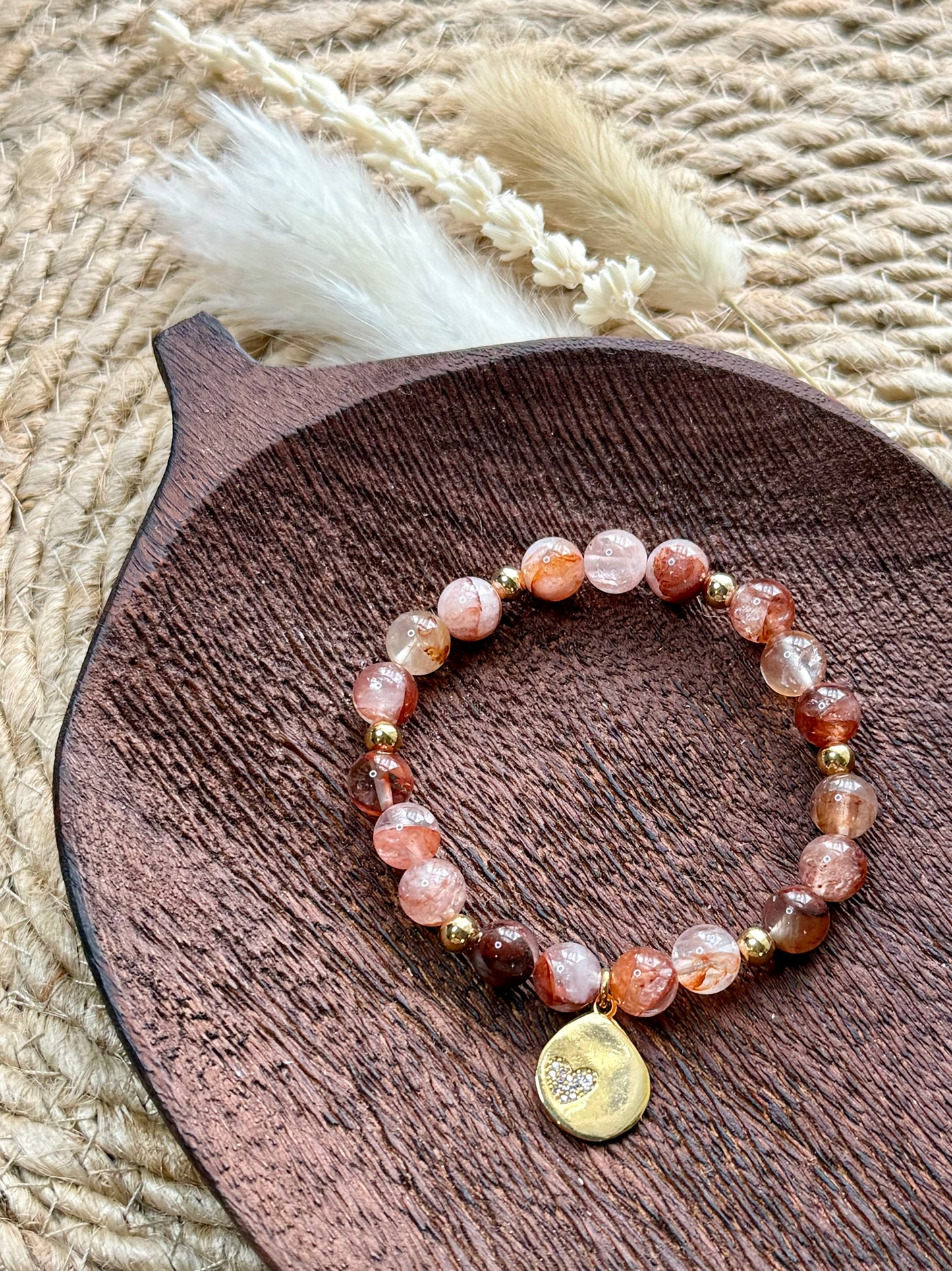 Red Lepidocrocite Hematoid Quartz + Gold Chunky Charm Band