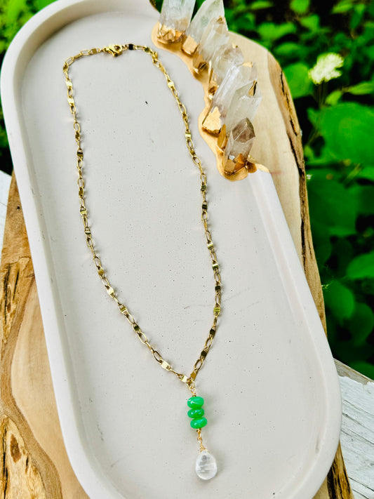 Chrysoprase + Moonstone in Gold Necklace