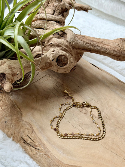 Red Rutile Quartz + Gold Stainless Steel Duet Bracelet