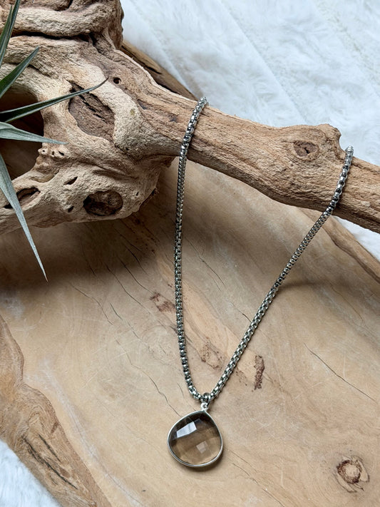 Smoky Quartz + Stainless Steel Necklace