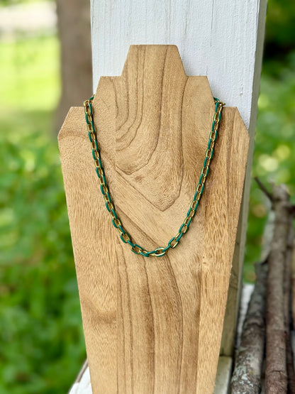 Green + Gold Stainless Steel Link Necklace