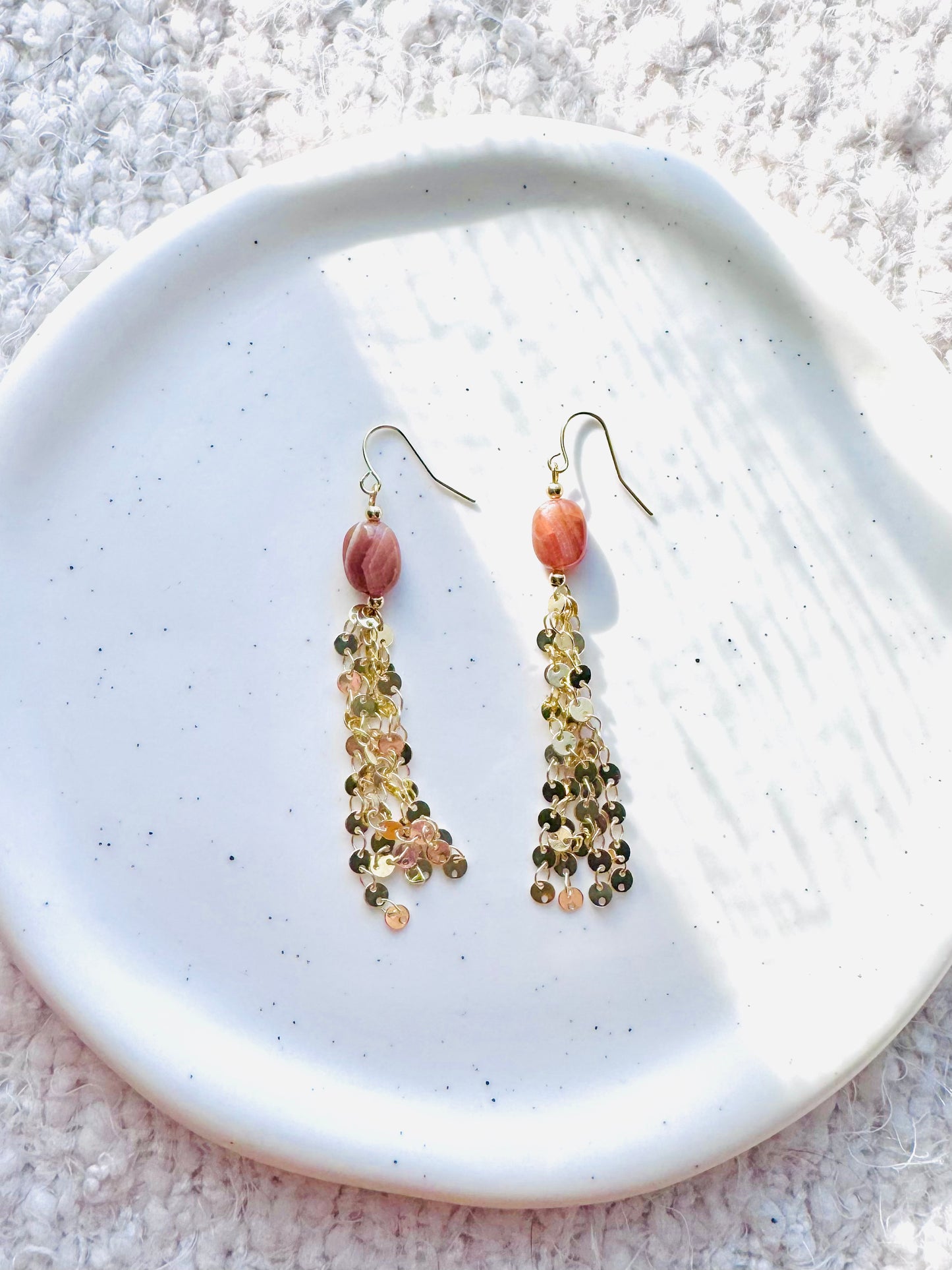 Brown Rhodochrosite + Gold Sequin Duster Earrings