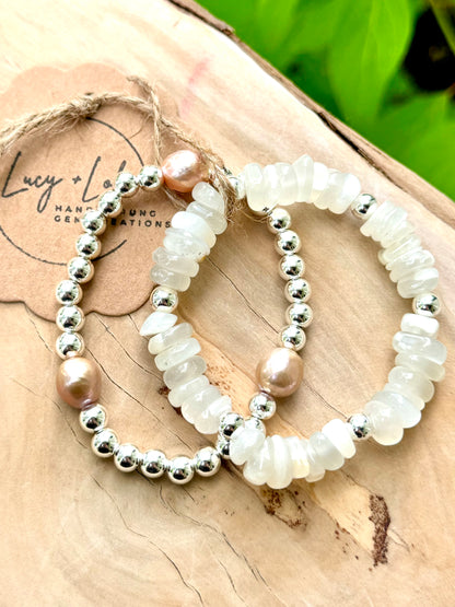 Freshwater Baroque Pearl +  Moonstone Duo in Silver