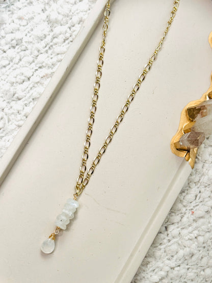 Rainbow Moonstone + Gold Lariat Necklace