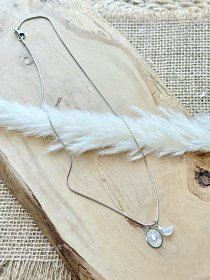 Moonstone + Stainless Steel Cluster Charm Necklace