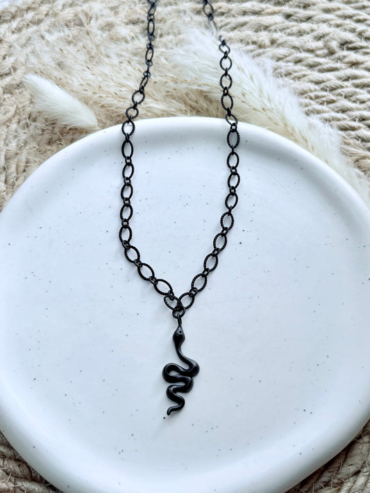 Matte Black Snake Necklace