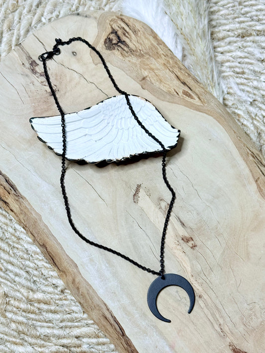 Matte Black Crescent Moon Necklace