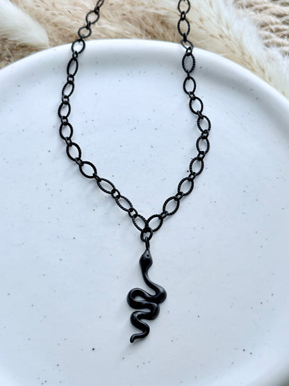 Matte Black Snake Necklace