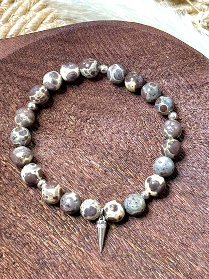 Coffee Jasper + Silver Chunky Charm Band